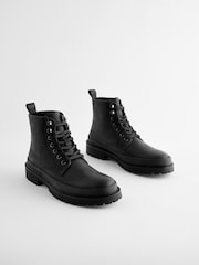 Black Leather Lace Up Boots - Image 1 of 5
