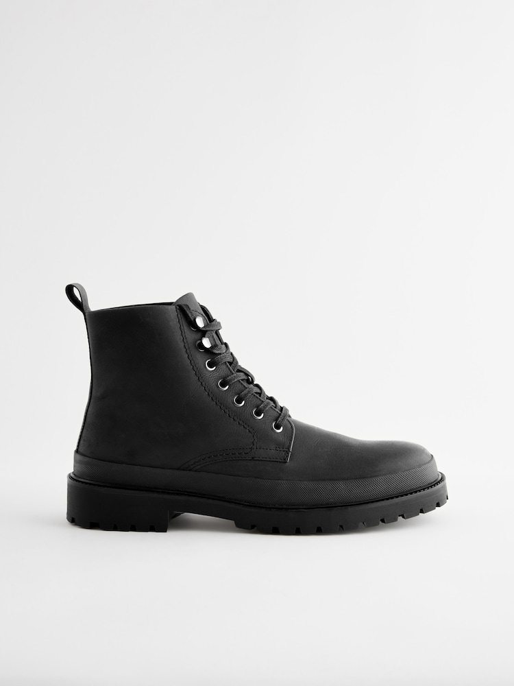 Black Leather Lace Up Boots - Image 2 of 5
