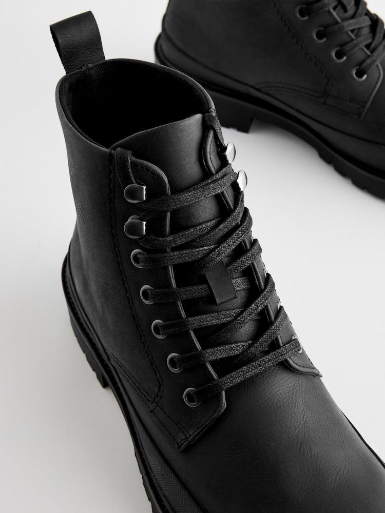 Black Leather Lace Up Boots - Image 3 of 5