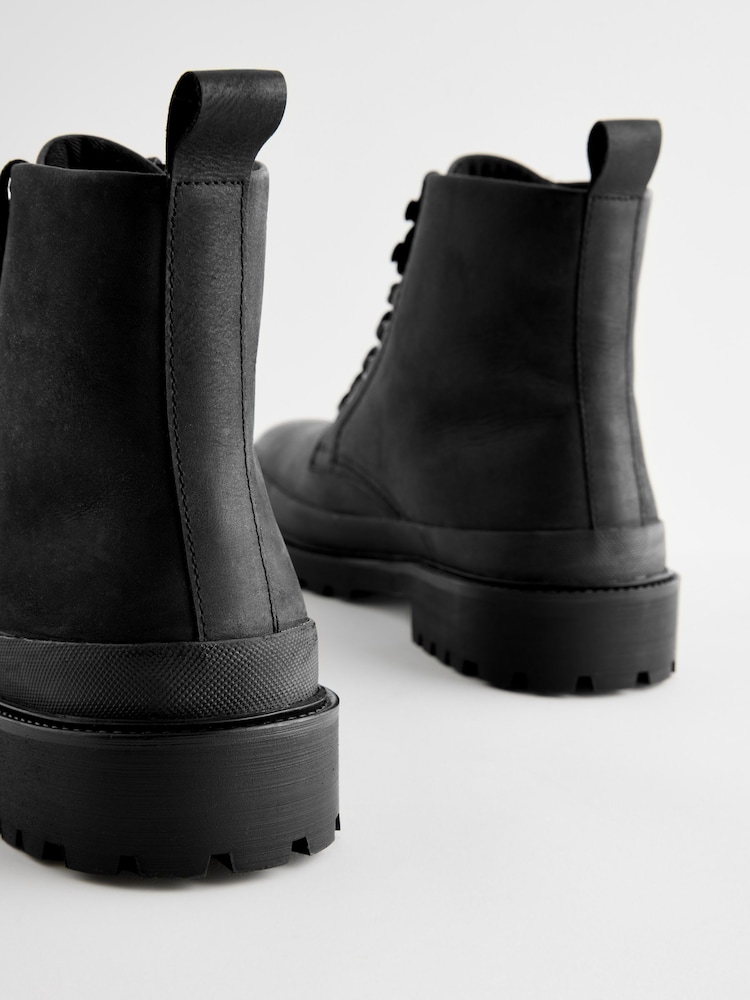 Black Leather Lace Up Boots - Image 5 of 5