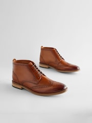 Tan Brown Leather Brogue Boots - Image 1 of 5