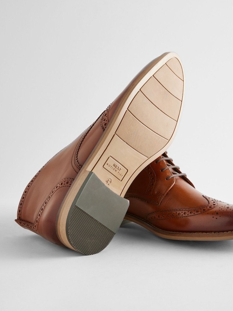 Tan Brown Leather Brogue Boots - Image 4 of 5