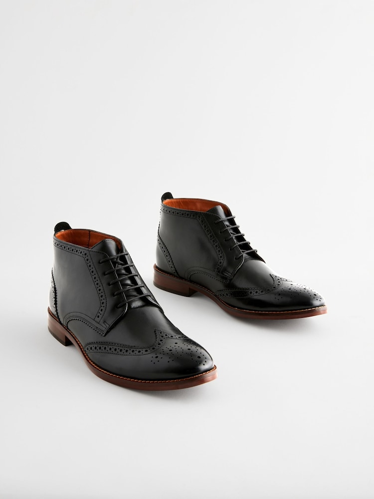 Black Leather Brogue Boots - Image 2 of 6