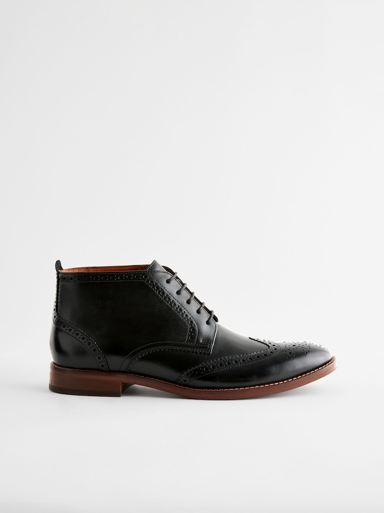 Black Leather Brogue Boots - Image 3 of 6