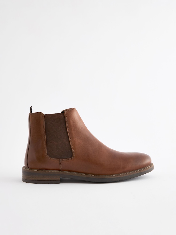 Tan Brown Waxy Leather Chelsea Boots - Image 3 of 6