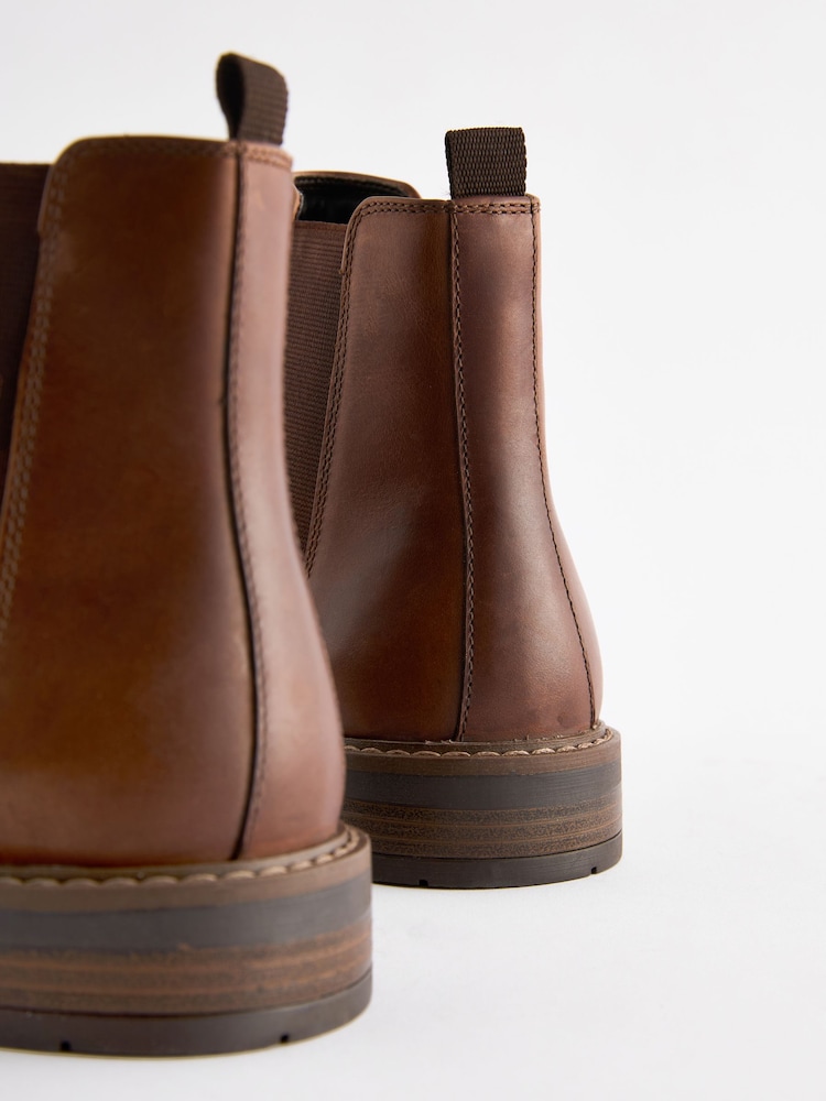 Tan Brown Waxy Leather Chelsea Boots - Image 4 of 6