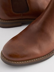 Tan Brown Waxy Leather Chelsea Boots - Image 5 of 6