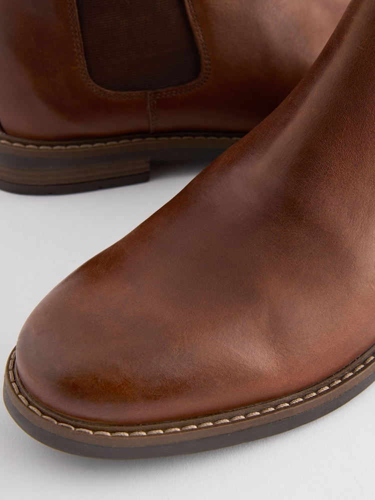 Tan Brown Waxy Leather Chelsea Boots - Image 5 of 6