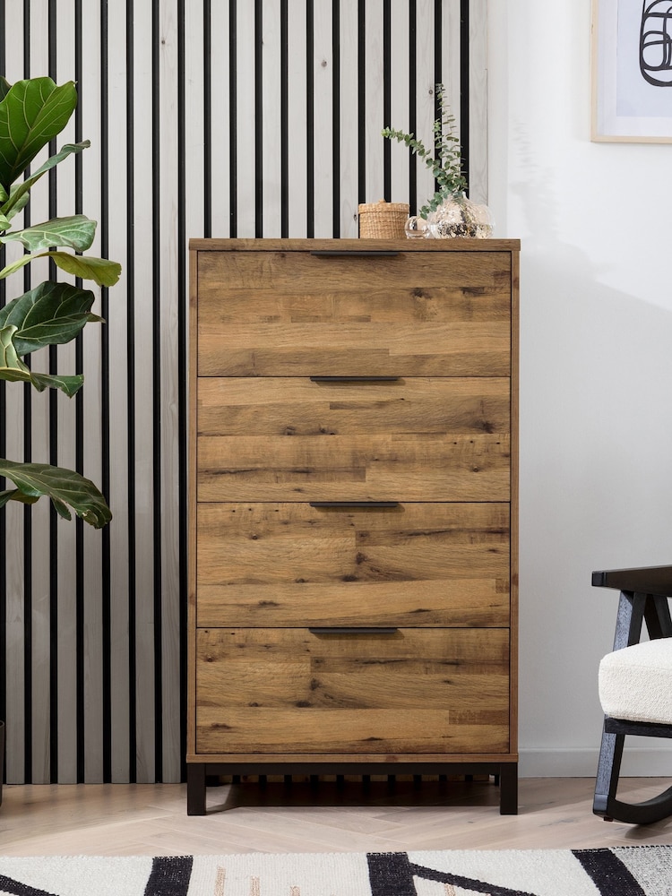 Dark Bronx Oak Effect 4 Drawer Tall Chest of Drawers - Image 1 of 5