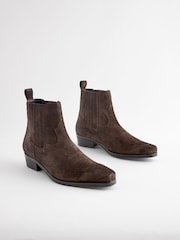 Brown Edit Leather Western Chelsea Boots - Image 1 of 5
