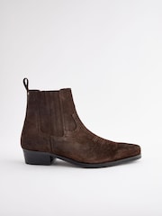 Brown Edit Leather Western Chelsea Boots - Image 2 of 5