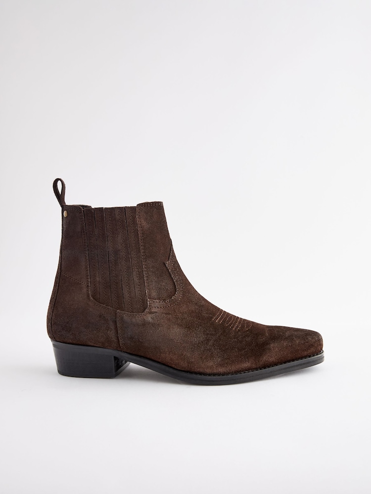 Brown Edit Leather Western Chelsea Boots - Image 2 of 5