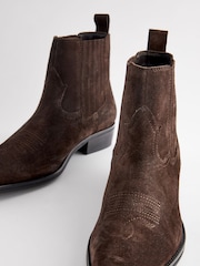 Brown Edit Leather Western Chelsea Boots - Image 3 of 5