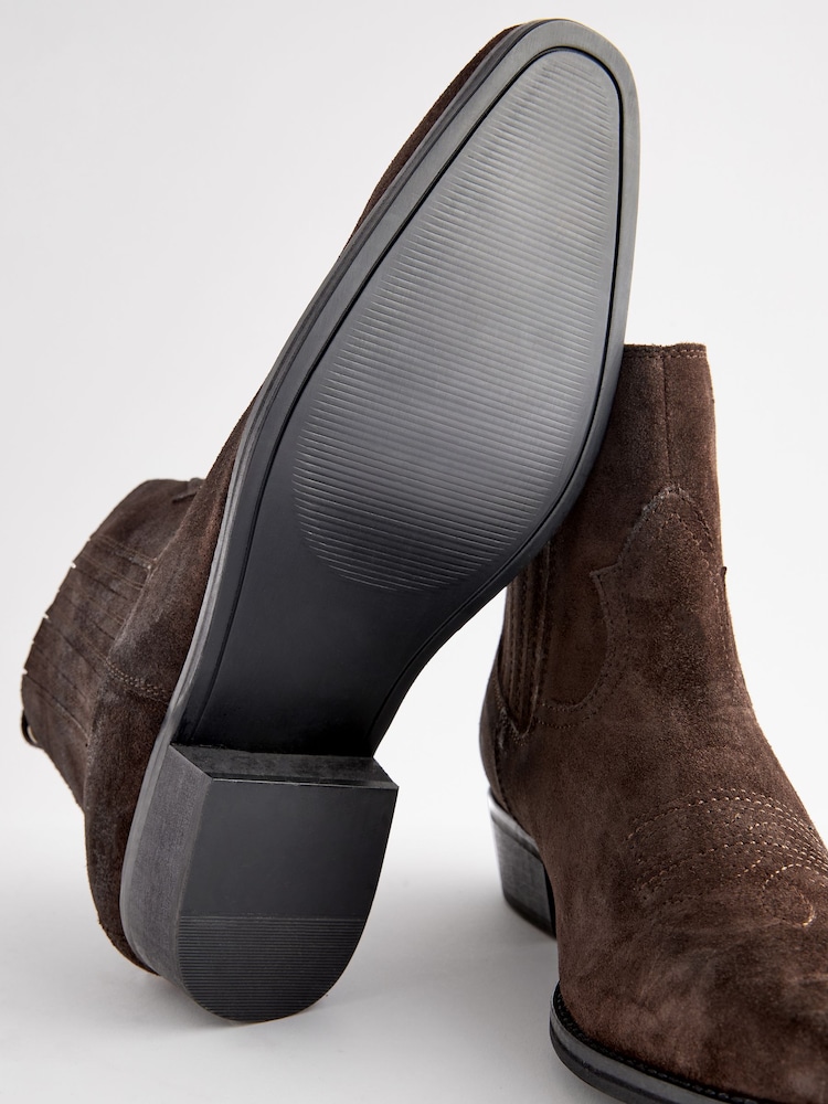 Brown Edit Leather Western Chelsea Boots - Image 5 of 5