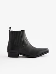 Black Edit Leather Western Chelsea Boots - Image 2 of 6