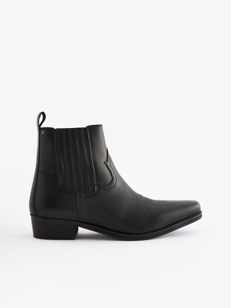 Black Edit Leather Western Chelsea Boots - Image 2 of 6