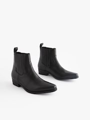 Black Edit Leather Western Chelsea Boots - Image 3 of 6