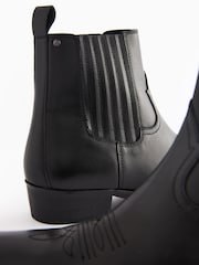 Black Edit Leather Western Chelsea Boots - Image 5 of 6