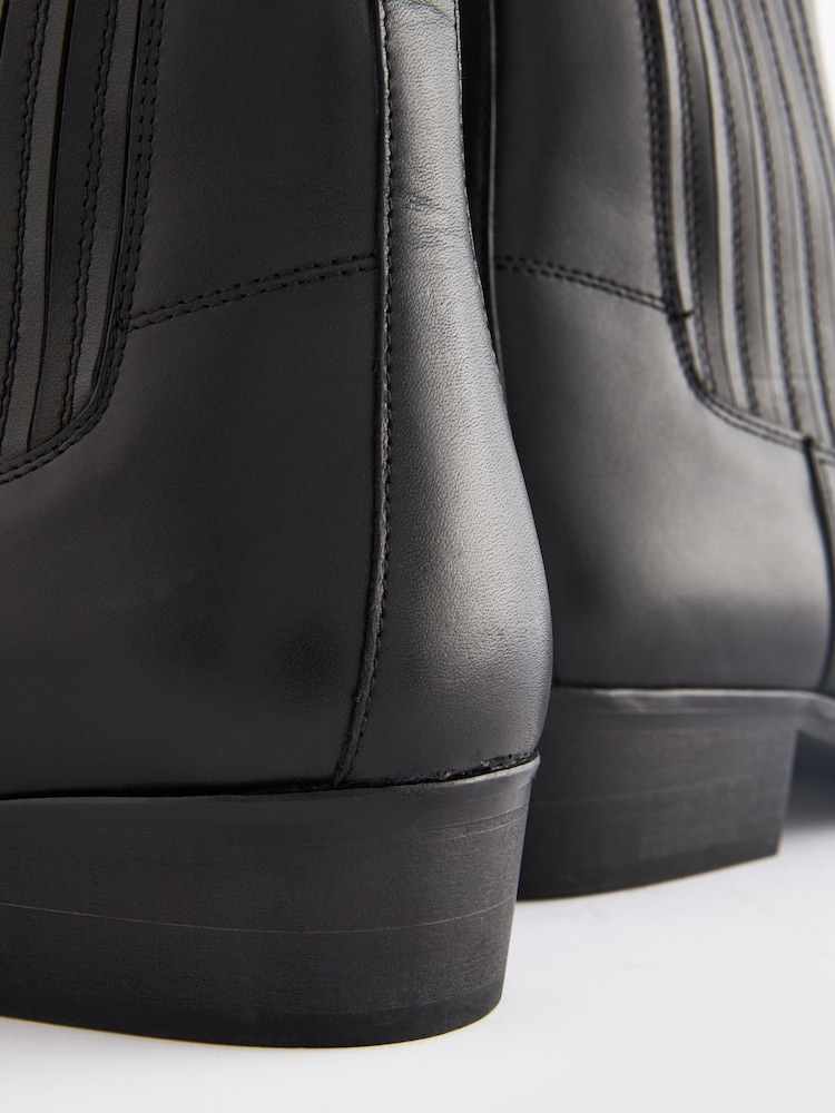 Black Edit Leather Western Chelsea Boots - Image 6 of 6