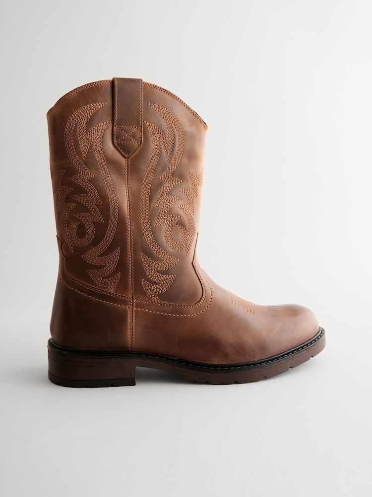 Tan Brown Leather Western Boots - Image 2 of 5