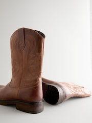 Tan Brown Leather Western Boots - Image 4 of 5