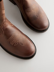 Tan Brown Leather Western Boots - Image 5 of 5