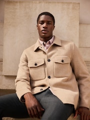 Taupe Neutral Premium Soft Touch Wool Rich Shacket - Image 1 of 10