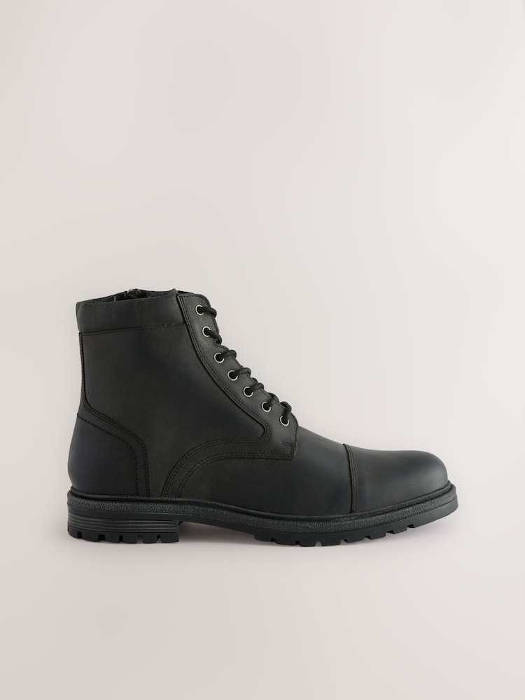 Black Leather Toe Cap Boots - Image 2 of 5