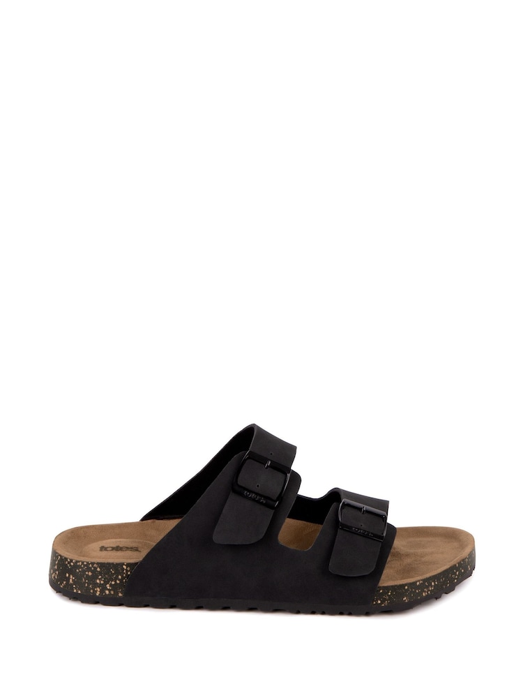 Totes Black Mens Double Buckle Sandals - Image 2 of 4