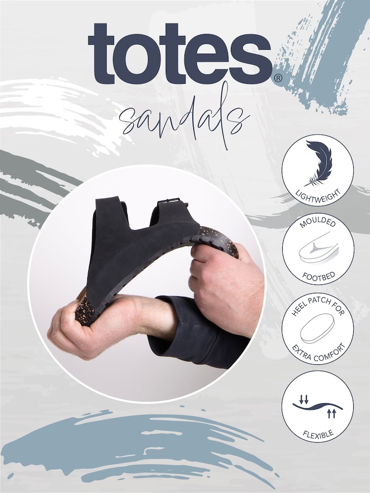 Totes Black Mens Double Buckle Sandals - Image 5 of 5