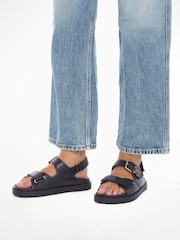 Tommy Hilfiger Black Leather Sporty Sandals - Image 1 of 4