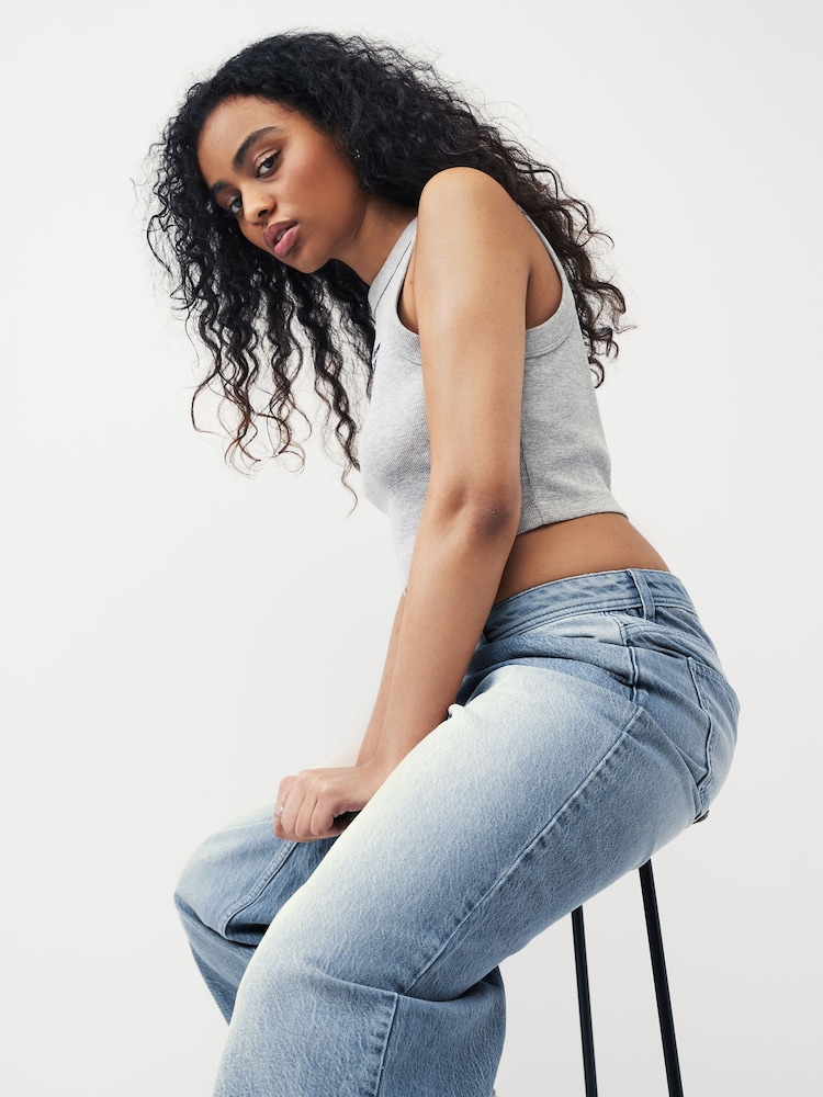 Dark Blue Baggy Wide Leg Hourglass Jeans - Image 2 of 5 Dark Blue Baggy Wide Leg Hourglass Jeans - Image 2 of 5