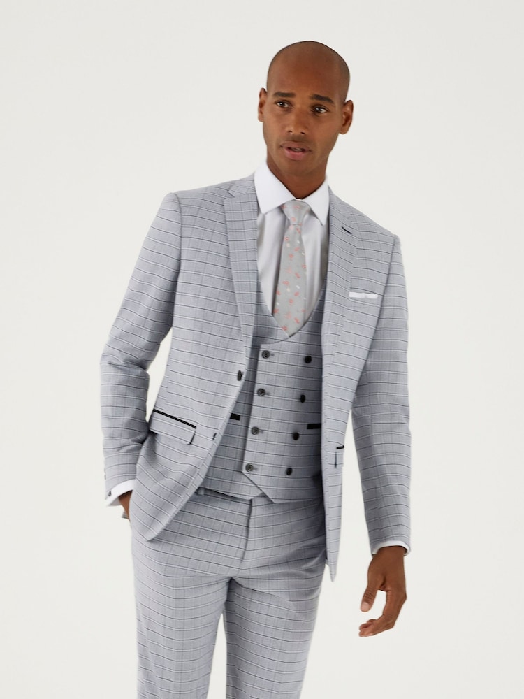 Skopes Silver Grey Tailored Fit Brook Check Suit: Jacket - Image 1 of 4