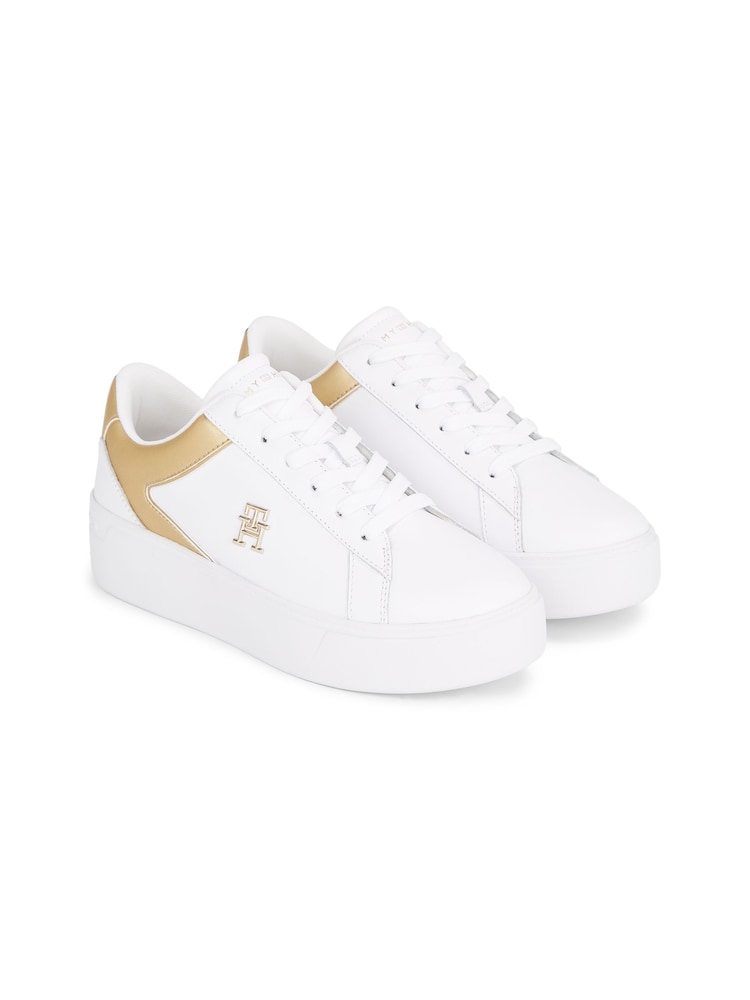 Tommy Hilfiger White Platform Court Sneakers - Image 2 of 3