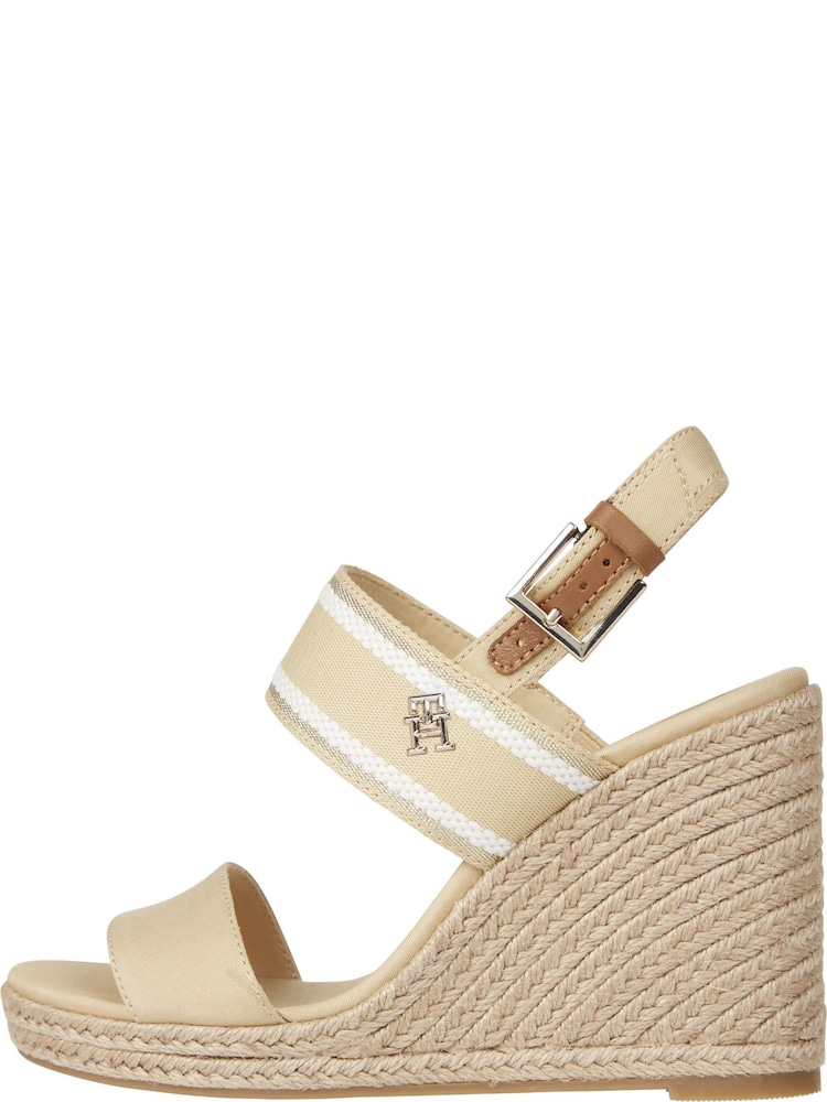 Tommy Hilfiger Cream Webbing High Wedge Sandals - Image 2 of 4 Tommy Hilfiger Cream Webbing High Wedge Sandals - Image 2 of 4
