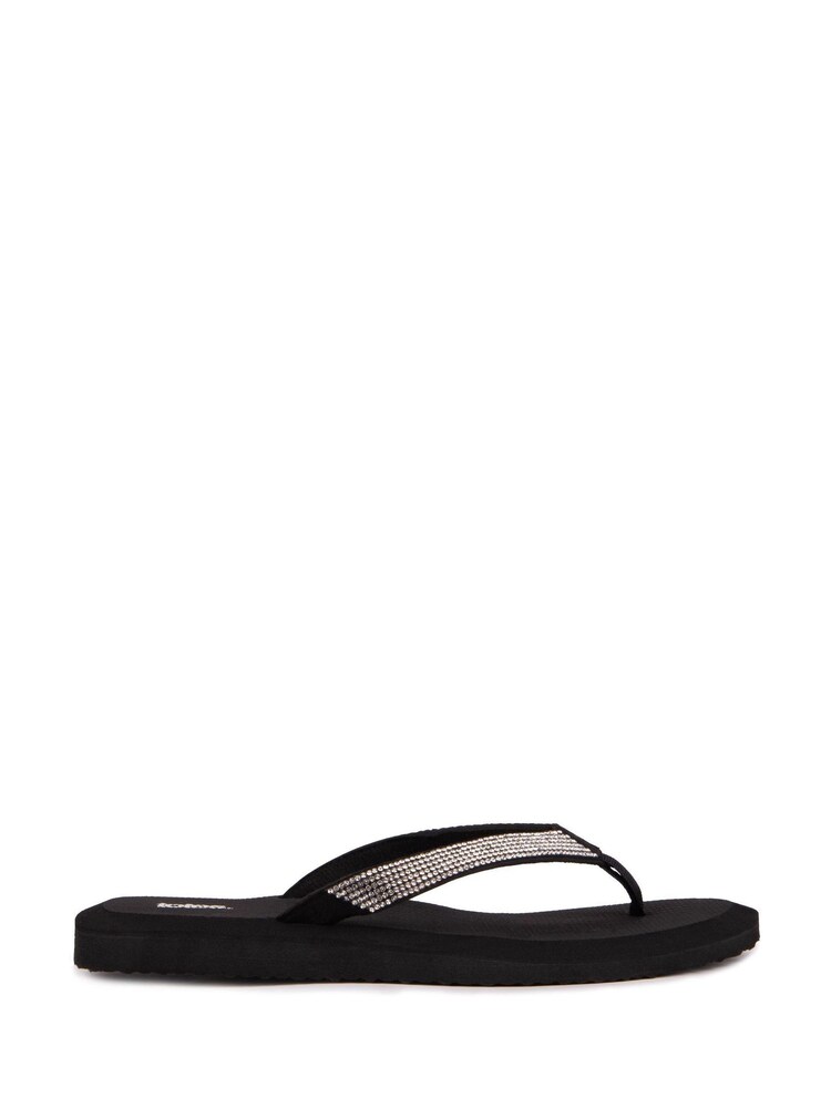 Totes Black Ladies Beaded Toe Post Flip Flop Sandals - Image 1 of 6