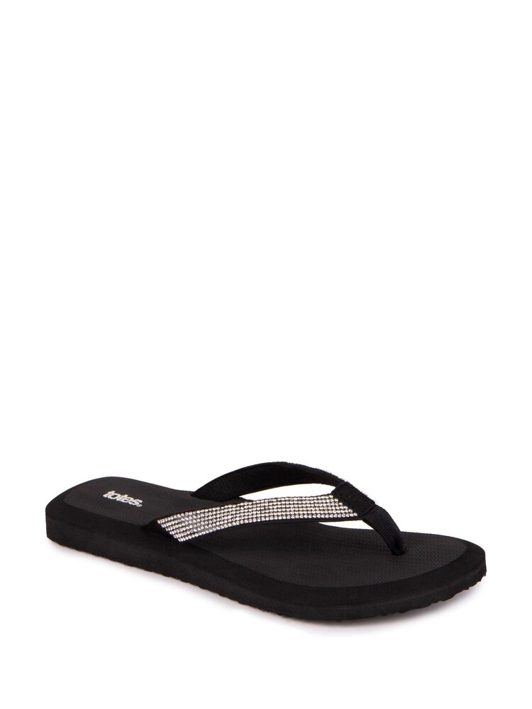 Totes Black Ladies Beaded Toe Post Flip Flop Sandals - Image 2 of 6