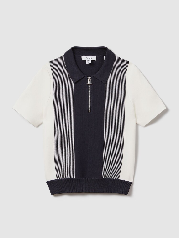Reiss Navy Milton 13-14 yrs Half-Zip Striped Polo Shirt - Image 1 of 4