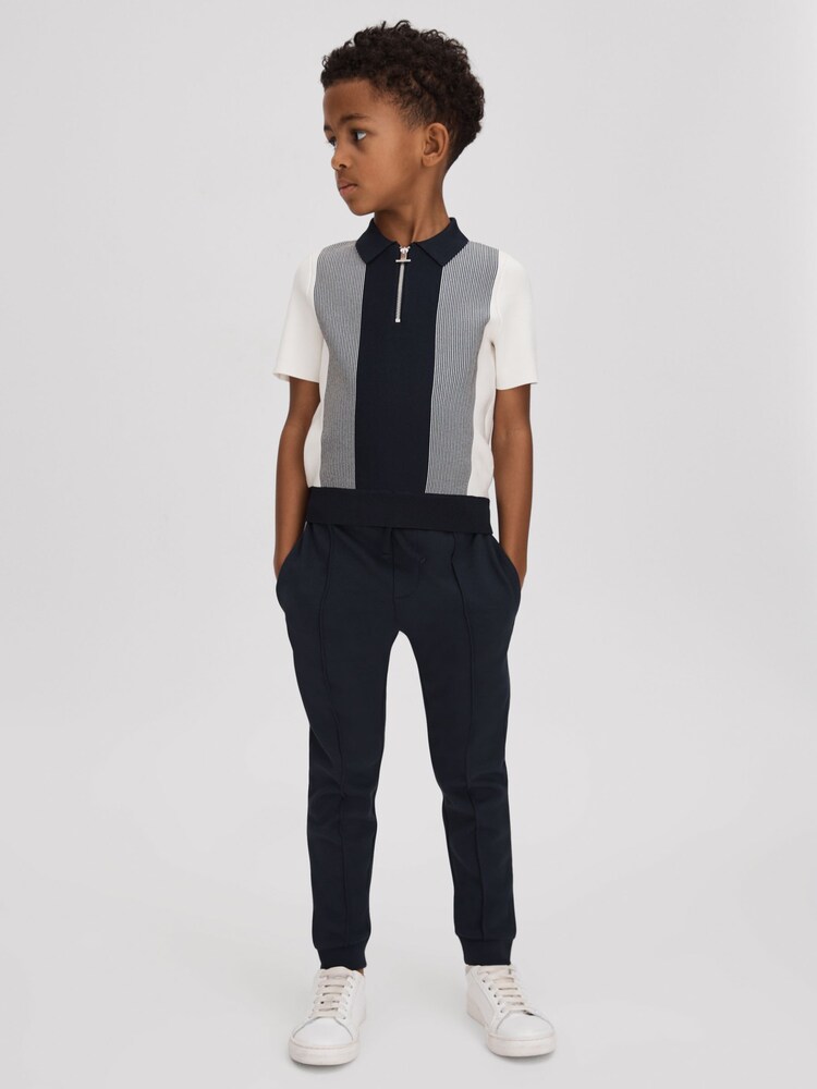 Reiss Navy Milton 13-14 yrs Half-Zip Striped Polo Shirt - Image 2 of 4