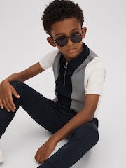 Reiss Navy Milton 13-14 yrs Half-Zip Striped Polo Shirt - Image 3 of 4