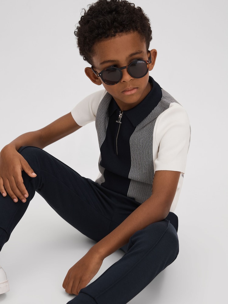 Reiss Navy Milton 13-14 yrs Half-Zip Striped Polo Shirt - Image 2 of 4