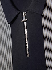 Reiss Navy Milton 13-14 yrs Half-Zip Striped Polo Shirt - Image 4 of 4