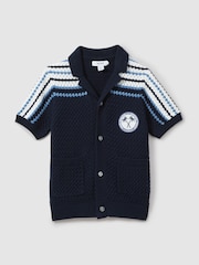 Reiss Navy Sandy 13-14 yrs Knitted Cotton Cuban Collar Shirt - Image 1 of 5