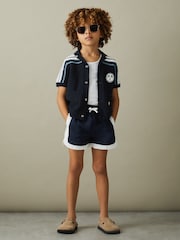 Reiss Navy Sandy 13-14 yrs Knitted Cotton Cuban Collar Shirt - Image 3 of 5
