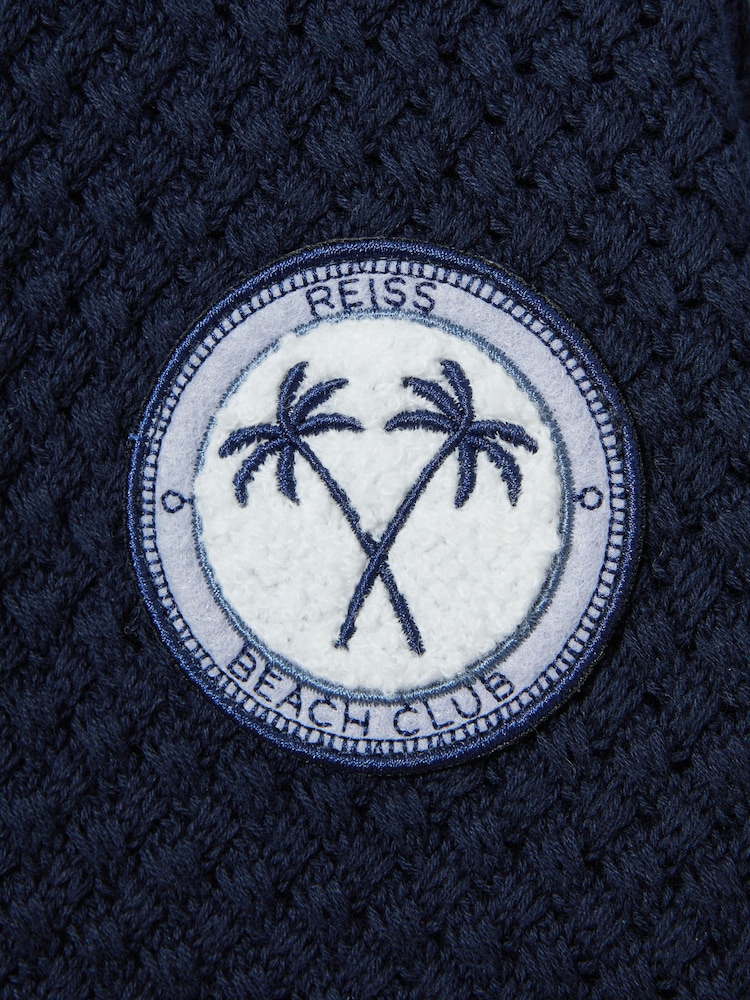 Reiss Navy Sandy 13-14 yrs Knitted Cotton Cuban Collar Shirt - Image 5 of 5