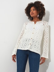 Joe Browns White Crochet Flared Sleeve Cardigan - Image 1 of 5
