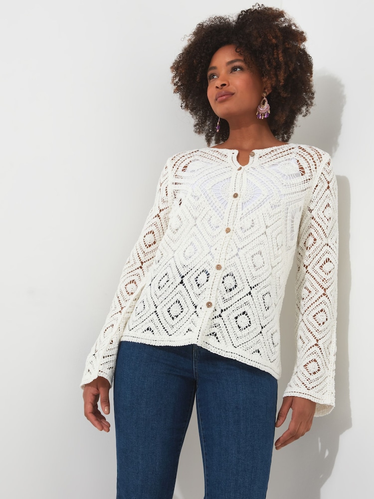 Joe Browns White Crochet Flared Sleeve Cardigan - Image 1 of 5