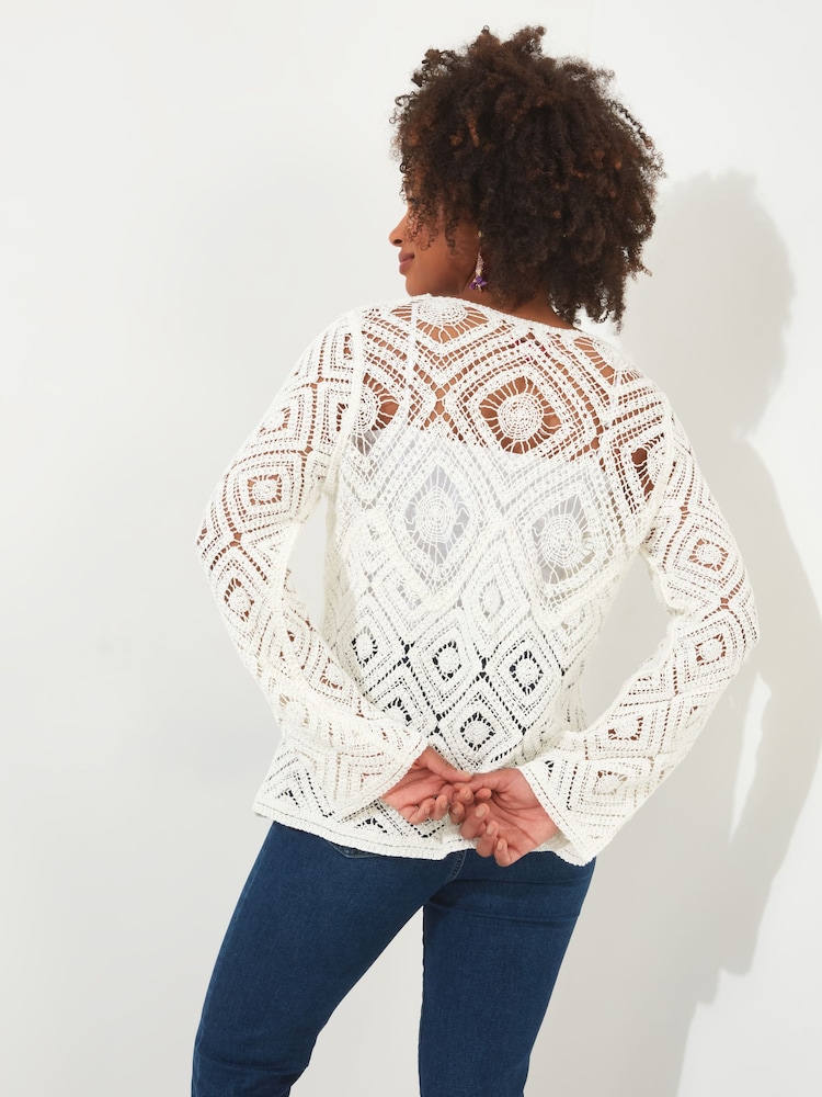 Joe Browns White Crochet Flared Sleeve Cardigan - Image 2 of 5