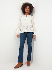 Joe Browns White Crochet Flared Sleeve Cardigan - Image 3 of 5