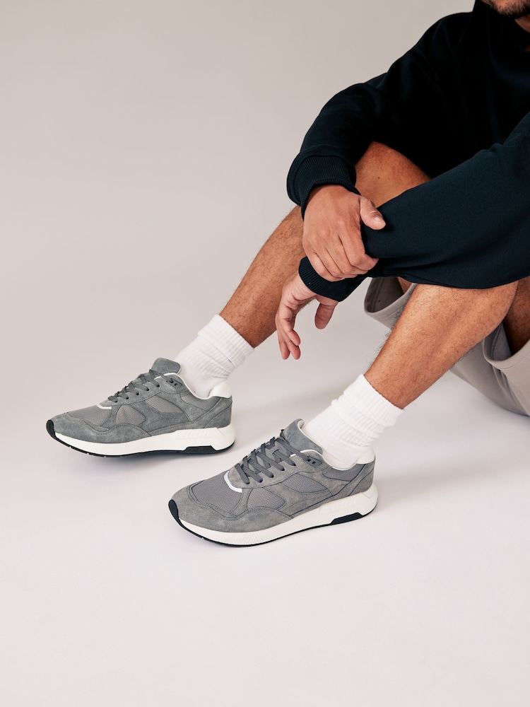 Grey Leather Runner Trainers - Image 1 of 6